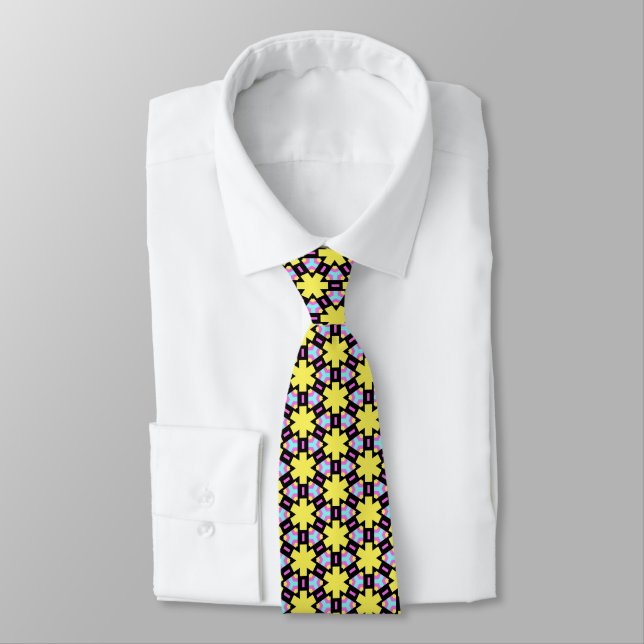 Yellow Flower Terrazzo Pattern Tie (Tied)