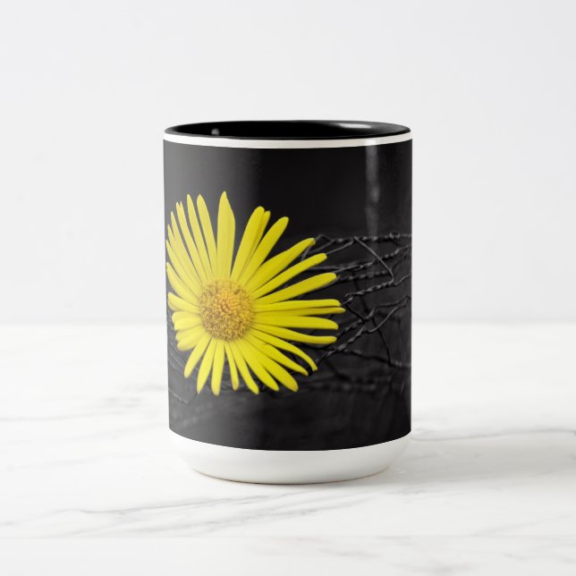 Yellow Flower Two-Tone Coffee Mug (Center)