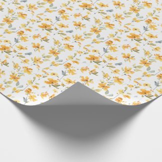 Yellow Flower Watercolor Pattern Wrapping Paper