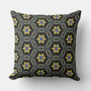 Yellow Flower with Grey Diamond Circle Border Throw Pillow