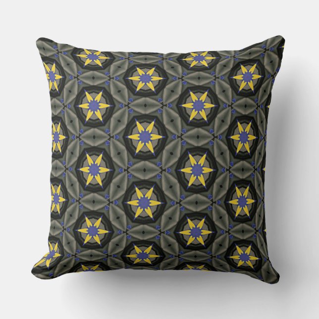 Yellow Flower with Grey Diamond Circle Border Throw Pillow (Front)