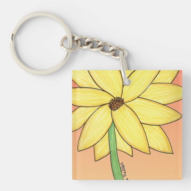 Yellow Flower with orange background Keychain (Front)