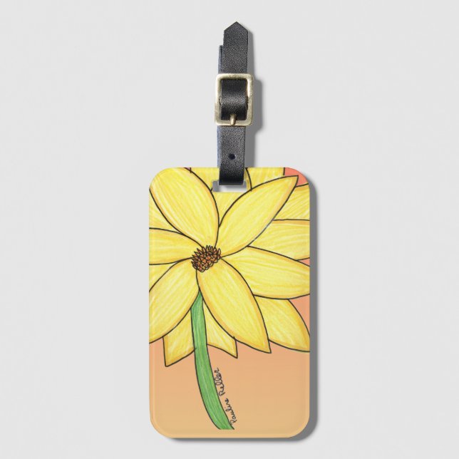 Yellow Flower with orange background Luggage Tag (Front Vertical)