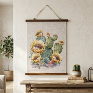 Yellow Flowering Cactus Hanging Tapestry