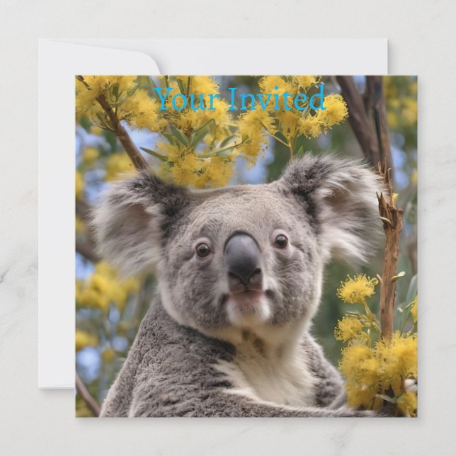 Yellow Flowering Wattle Tree With A Koala, Invitation (Front)