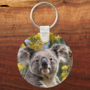 Yellow Flowering Wattle Tree With A Koala, Keychain