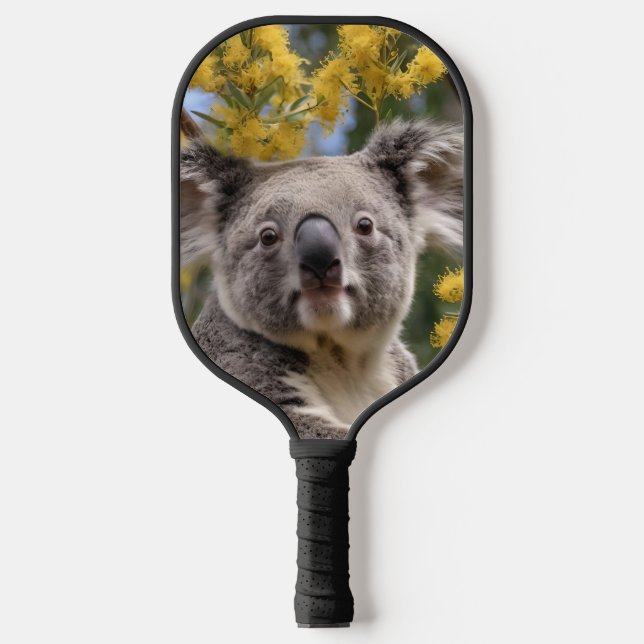 Yellow Flowering Wattle Tree With A Koala, Pickleball Paddle (Front)