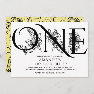 Yellow Flowers   1st Birthday Party Invitation