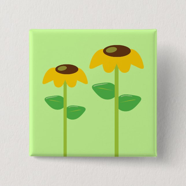Yellow Flowers 2 Inch Square Button (Front)