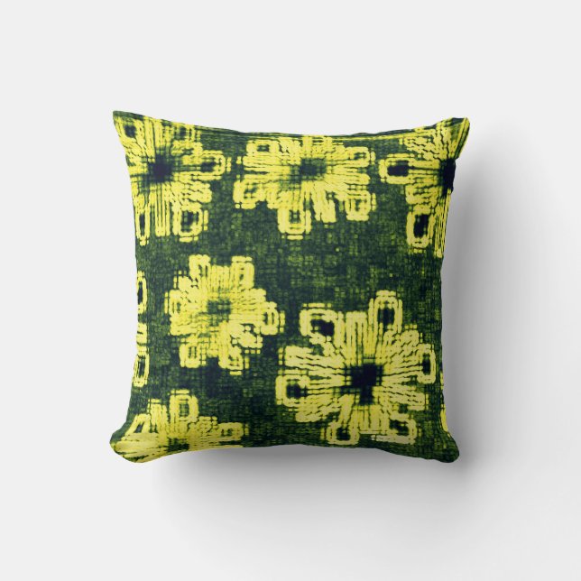 Yellow Flowers Against Black Throw Pillow (Front)
