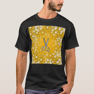 Yellow Flowers And Barber Scissors. T-Shirt
