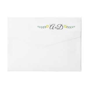 Yellow flowers and initials floral wedding wrap around label