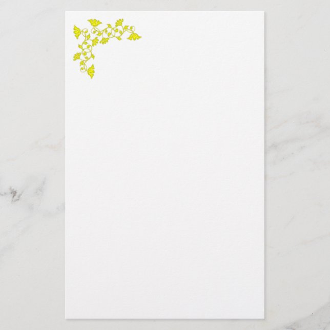 Yellow Flowers And Swirls Stationery (Front)