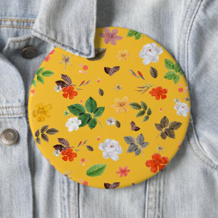 Yellow Flowers and White Roses 10 6 Inch Round Button