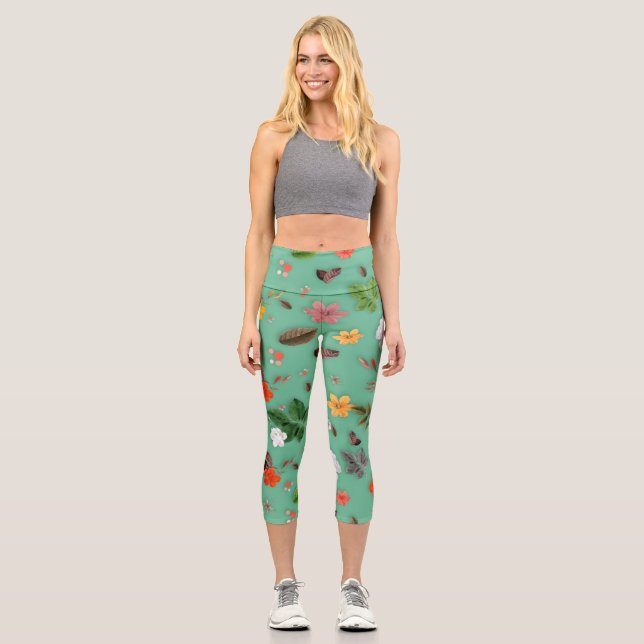 Yellow Flowers and White Roses 14 Capri Leggings (Front)