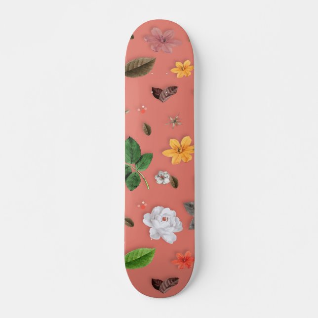 Yellow Flowers and White Roses 19 Skateboard (Front)