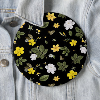 Yellow Flowers and White Roses 2 6 Inch Round Button