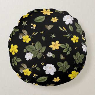 Yellow Flowers and White Roses 2 Round Pillow