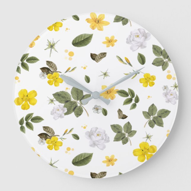 Yellow Flowers and White Roses 3 Large Clock (Front)