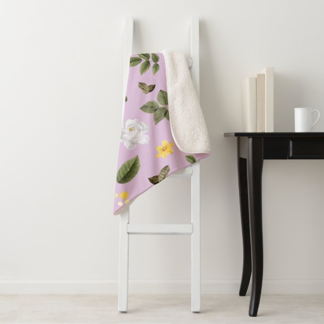 Yellow Flowers and White Roses 5 Sherpa Blanket (In Situ)