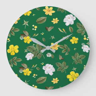 Yellow Flowers and White Roses 6 Large Clock