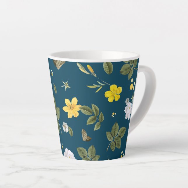 Yellow Flowers and White Roses Latte Mug (Right Angle)