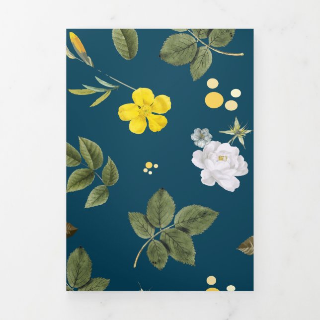 Yellow Flowers and White Roses Tri-Fold Holiday Card (Cover)