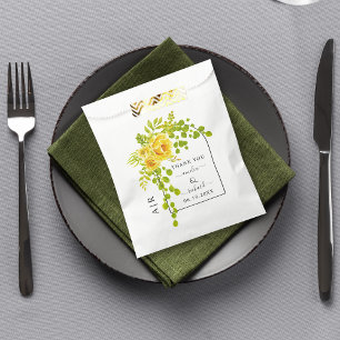 Yellow flowers, arch and monogram fall wedding favour bag