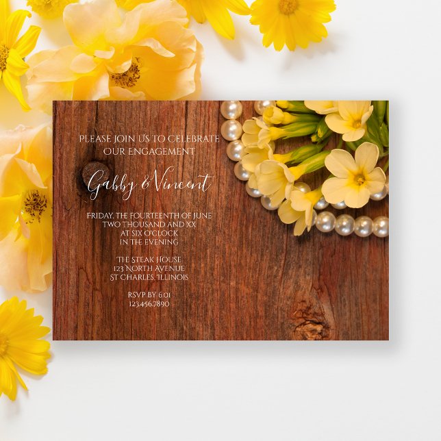 Yellow Flowers Barn Wood Country Engagement Party Invitation (Creator Uploaded)