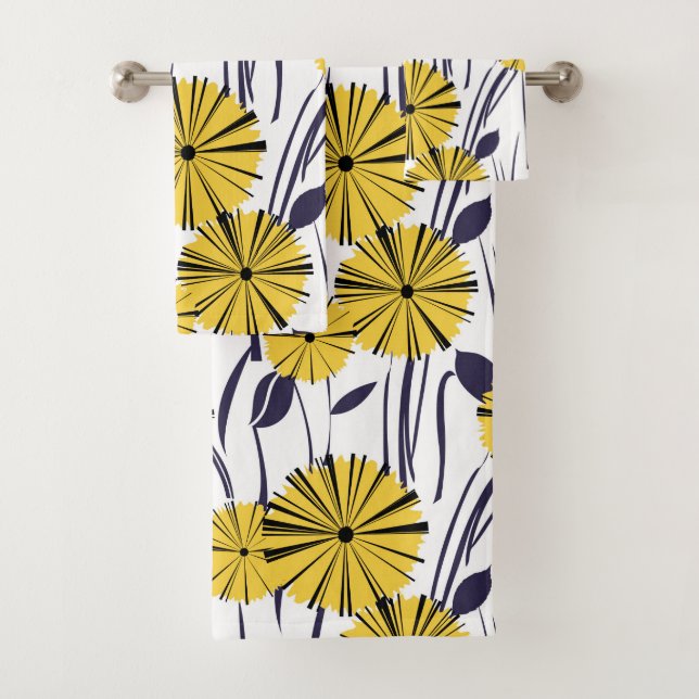 Yellow flowers bath towel set (Insitu)