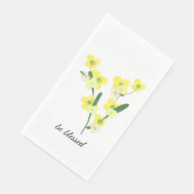 Yellow Flowers Be Blessed Napkin (Corner)