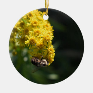 Yellow Flowers Bee Bumblebee Nature Photography Ceramic Ornament