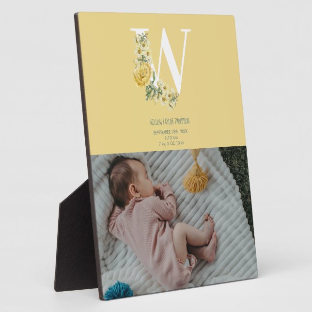 Yellow Flowers Birth Stats Birth Announcement Plaque (Side)