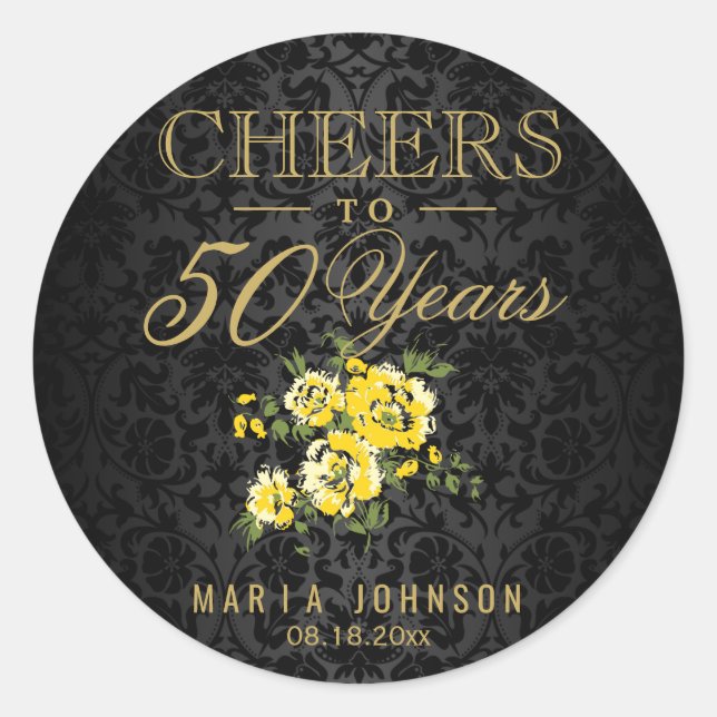Yellow Flowers - Cheers to (Any Age) Years Classic Round Sticker (Front)