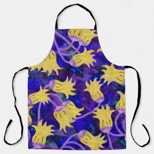 Yellow flowers: dark background watercolor artwork apron