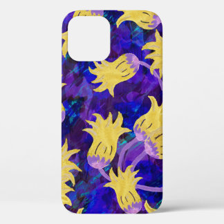 Yellow flowers: dark background watercolor artwork iPhone 12 case