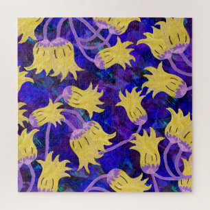 Yellow flowers: dark background watercolor artwork jigsaw puzzle