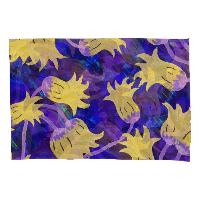 Yellow flowers: dark background watercolor artwork pillowcase (Front)