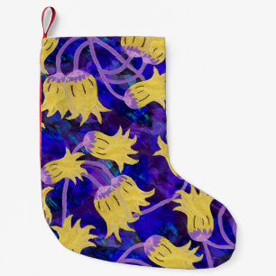 Yellow flowers: dark background watercolor artwork small christmas stocking