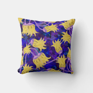 Yellow flowers: dark background watercolor artwork throw pillow