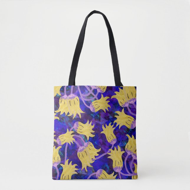 Yellow flowers: dark background watercolor artwork tote bag (Front)
