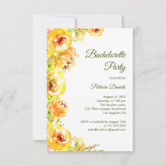 Yellow flowers. Elegant floral Bachelorette Party Invitation