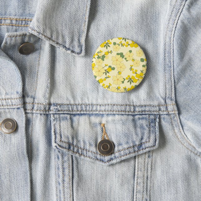 Yellow Flowers, Floral Pattern, Pattern Of Flowers 2 Inch Round Button (In Situ)