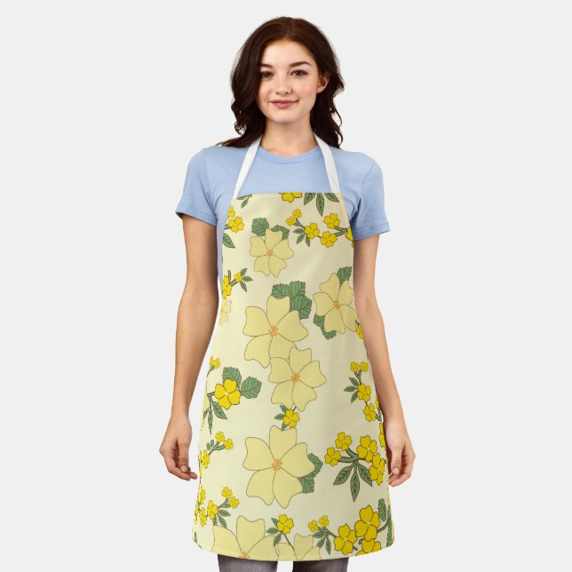 Yellow Flowers, Floral Pattern, Pattern Of Flowers Apron (Worn)