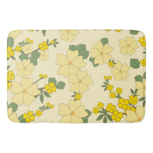 Yellow Flowers, Floral Pattern, Pattern Of Flowers Bath Mat