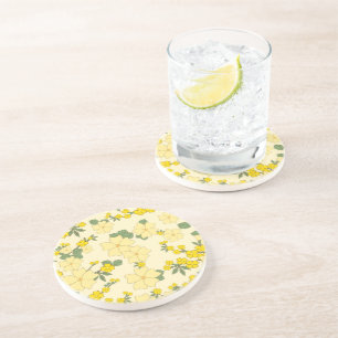 Yellow Flowers, Floral Pattern, Pattern Of Flowers Coaster