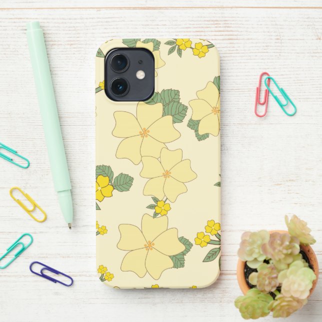 Yellow Flowers, Floral Pattern, Pattern Of Flowers iPhone Case (On Desk)