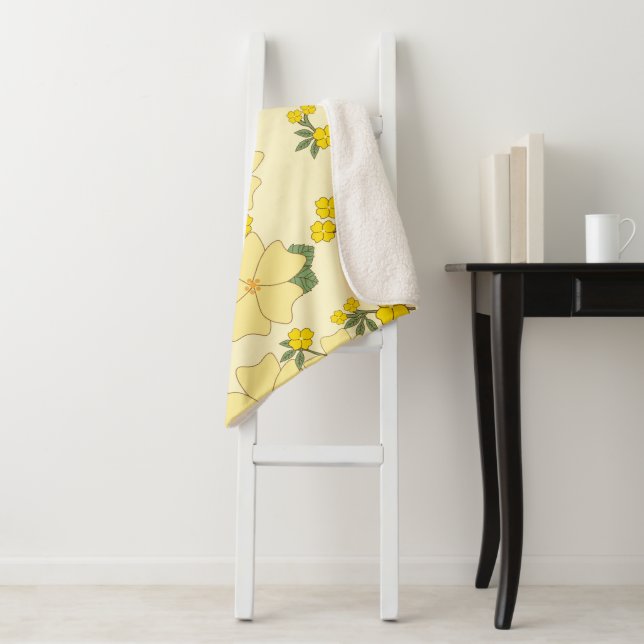 Yellow Flowers, Floral Pattern, Pattern Of Flowers Sherpa Blanket (In Situ)
