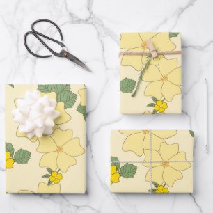 Yellow Flowers, Floral Pattern, Pattern Of Flowers Wrapping Paper Sheet