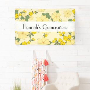 Yellow Flowers, Floral Pattern, Quinceanera Banner